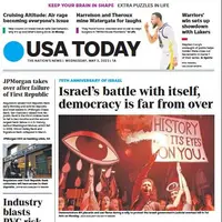 صفحه اول روزنامه یو اس ای تودی/ جنگ اسرائیل با خود، هنوز تا پایان دموکراسی مانده 