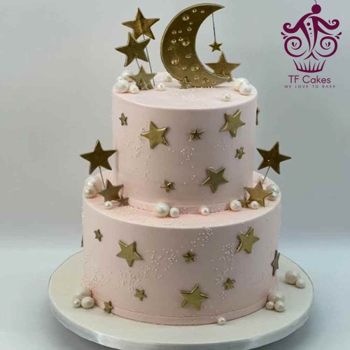 cake pink star gold 