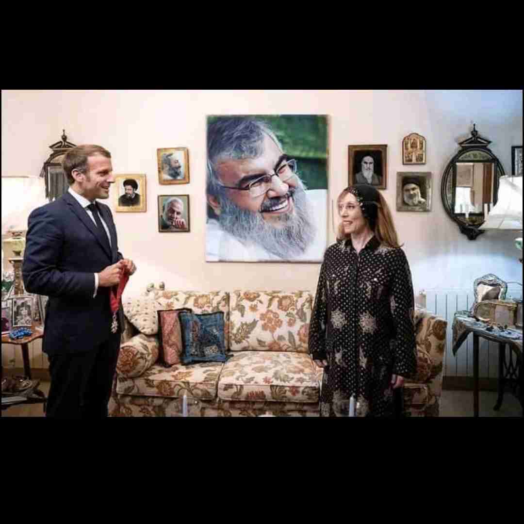 فِیروز خواننده انقلابی لبنانی فلسطینی با مکرون و تصذویر شهدای مقاومت