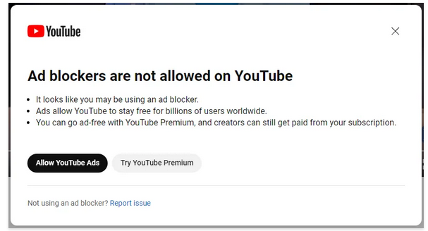 یوتیوب نسبت به مسدود کردن تبلیغات هشدار می‌دهد