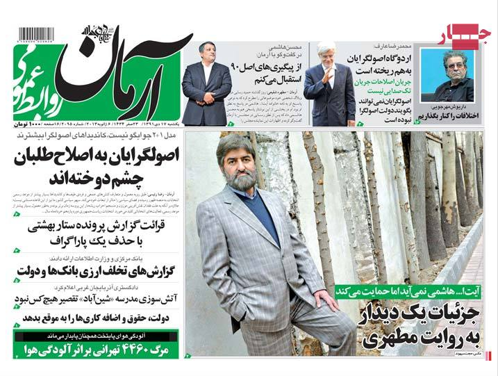 صفحه اول روزنامه های ابتکار، آفتاب یزد، آفرینش، ابرار، آرمان