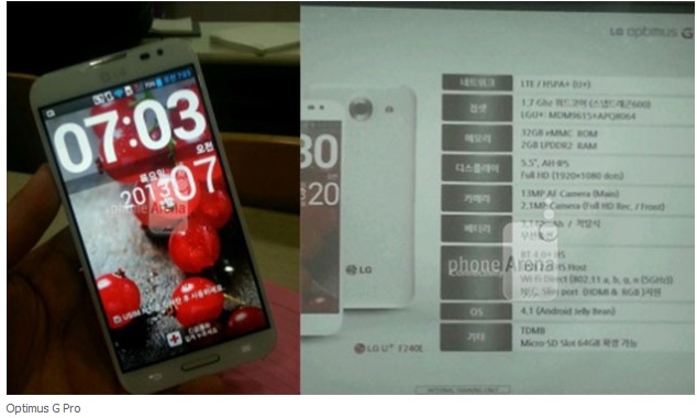مشخصات فنی و تصویر تلفن Optimus G Pro ال جی به بیرون درز کرد