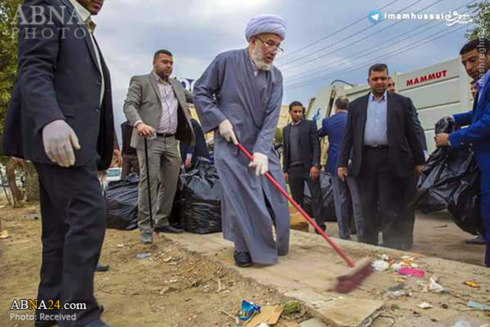 عکس/ زباله جمع کردن روحانیون کربلا