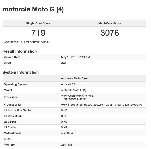 بنچمارک GeekBench اطلاعات فنی Moto G4 Plus را فاش کرد