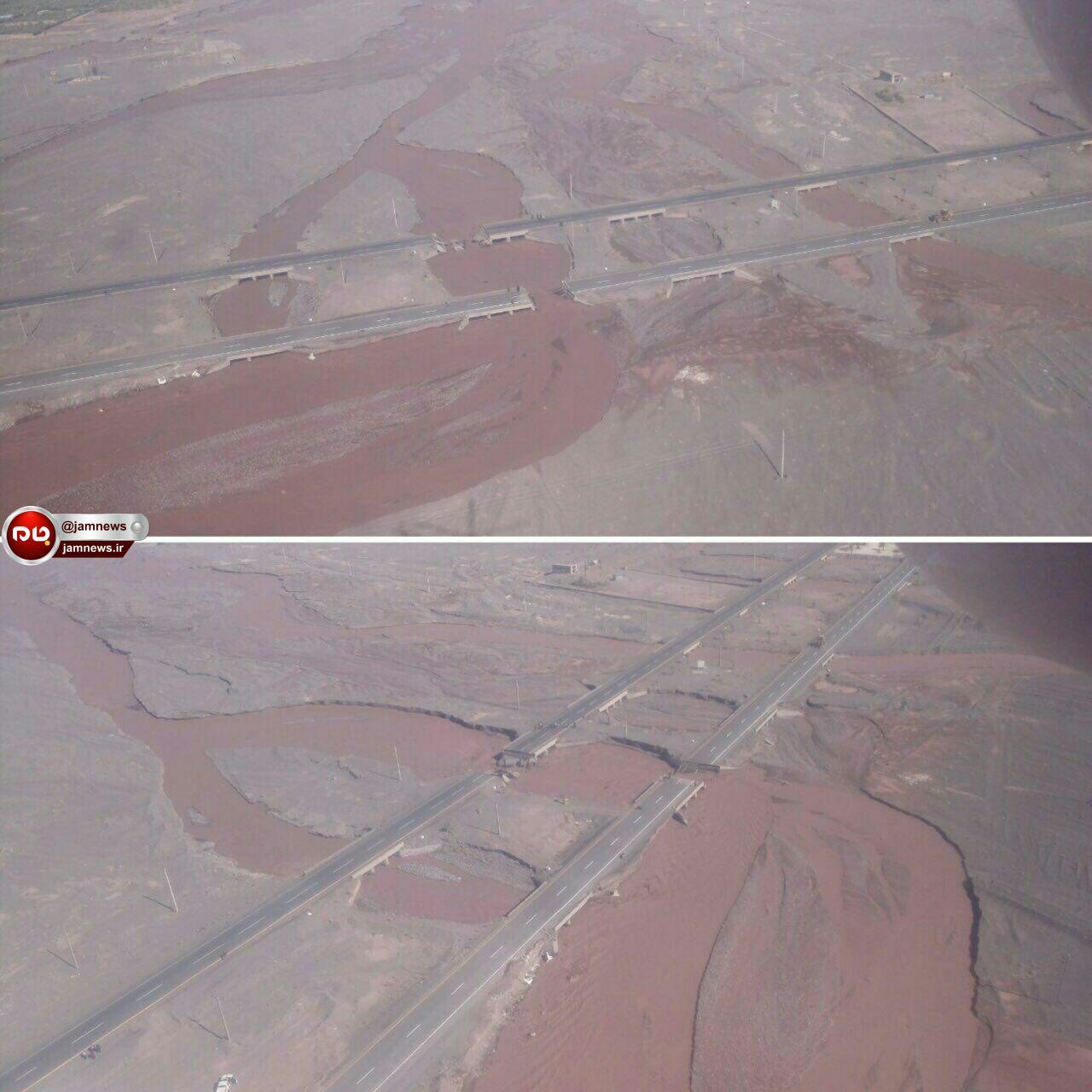 تصاویر هوایی از تخریب جاده بم-کرمان توسط سیل