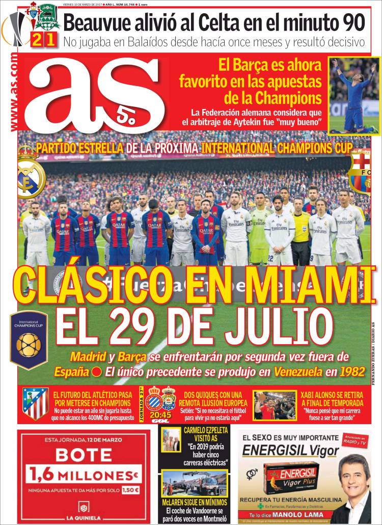 صفحه اول روزنامه اسپانیایی آ. اس