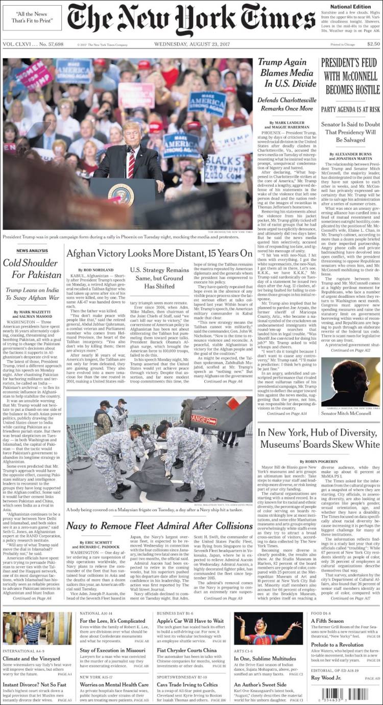 صفحه اول روزنامه نیویورک تایمز/ ترامپ بار دیگر رسانه ها را بابت دو دستگی در ایالات متحده سرزنش کرد