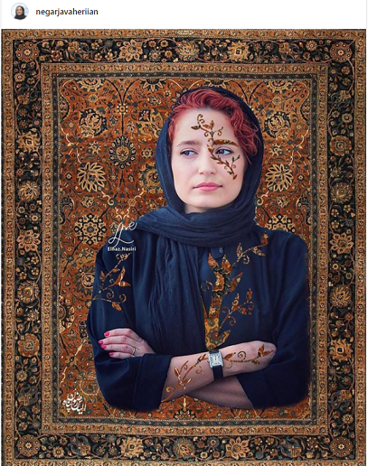 چهره ها/ نگار جواهریان با طرح فرش ایرانی
