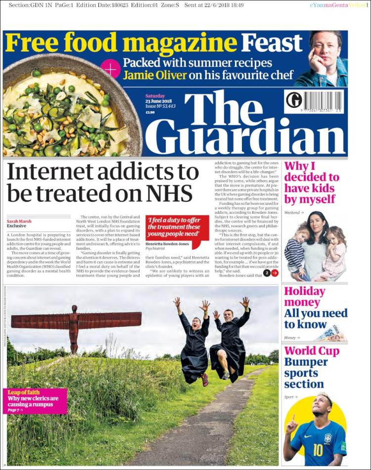 صفحه اول روزنامه گاردین/ معتادان به اینترنت توسط سازمان بهداشت بریتانیا درمان می شوند