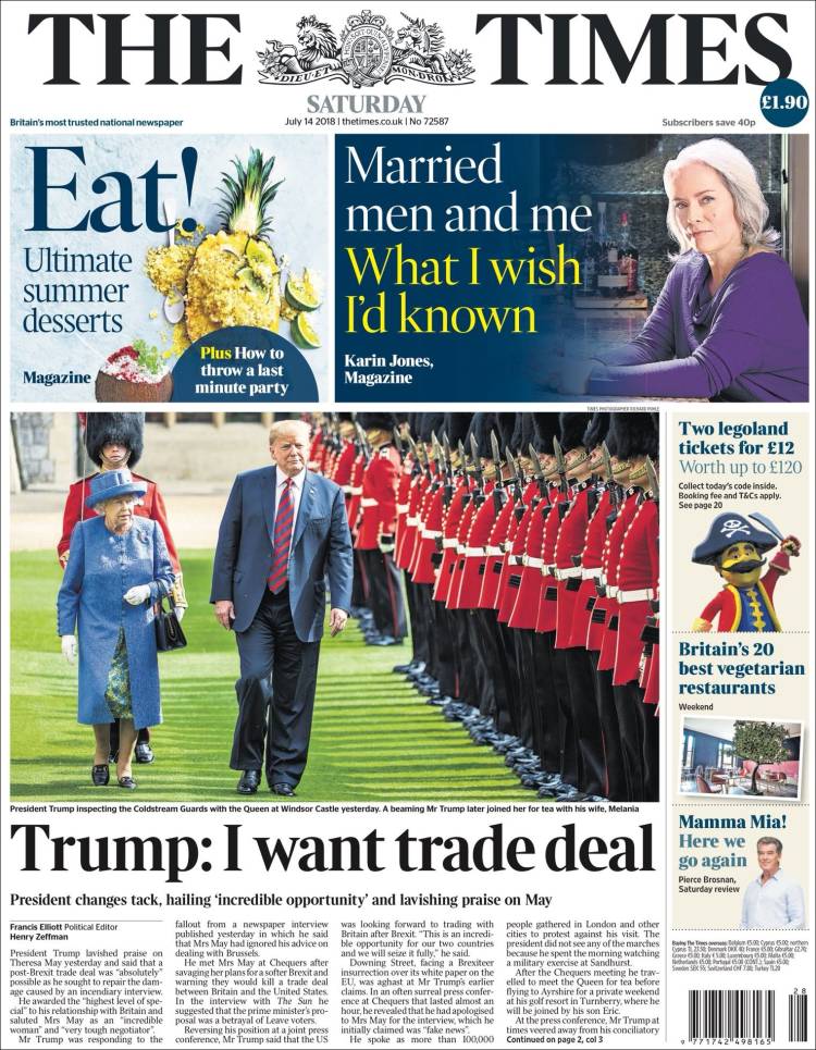صفحه اول روزنامه تایمز/ ترامپ: من خواهان قرارداد تجاری هستم