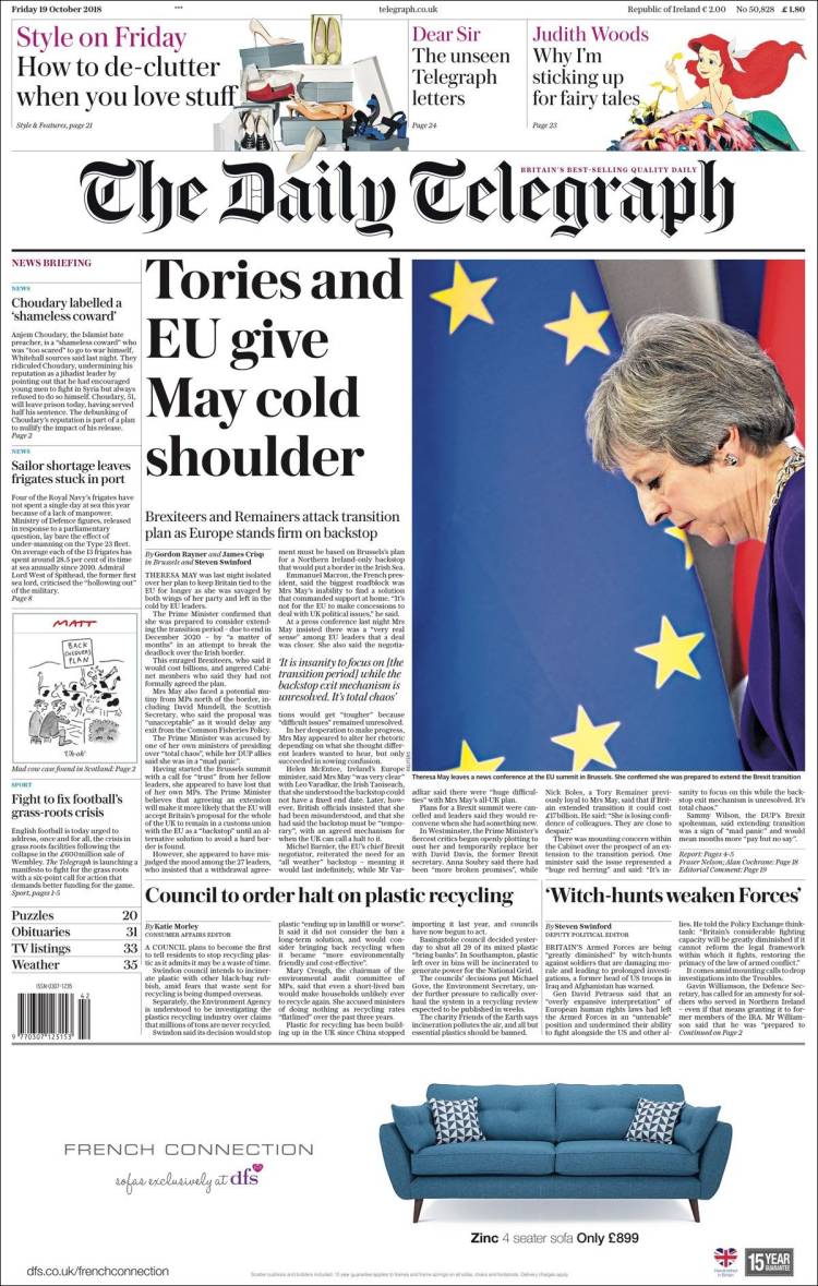 صفحه اول روزنامه دیلی تلگراف/ محافظه کاران و اتحادیه اروپا به می کم محلی کردند