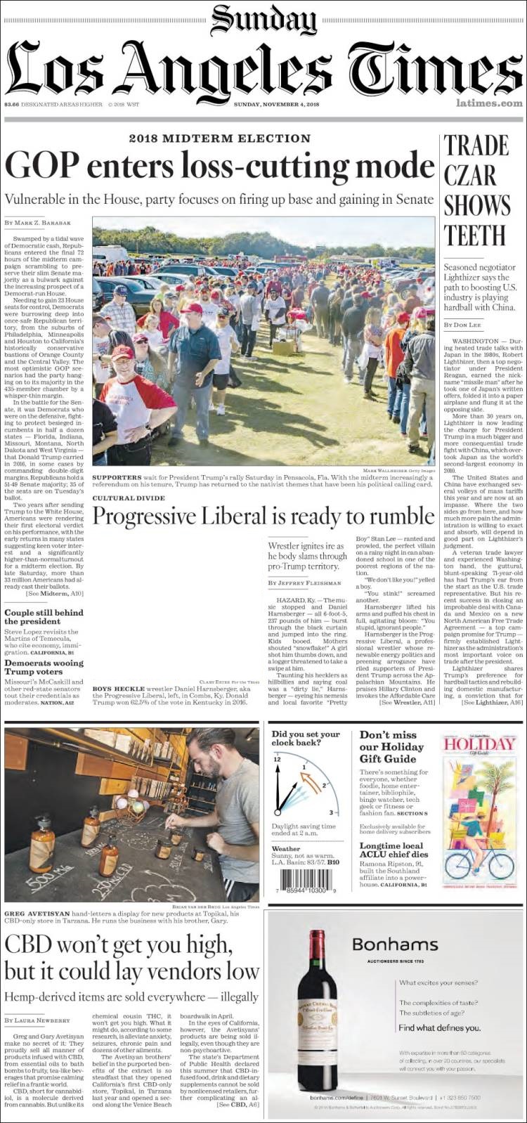 صفحه اول روزنامه لس آنجلس تایمز/ انتخابات میان دوره ای؛ جمهوری خواهان وارد وضعیت جلوی شکست را گرفتن شدند