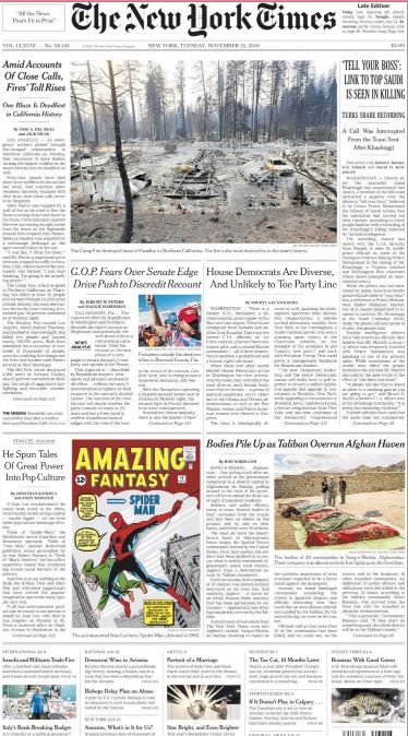 صفحه اول روزنامه نیویورک تایمز/ به رییست بگو: ارتباط مقام بلندپایه سعودی با قتل خاشقجی