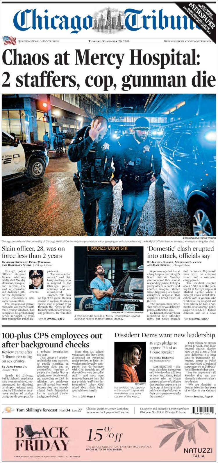 صفحه اول روزنامه شیکاگو تریبون/ هرج و مرج در بیمارستان مرسی