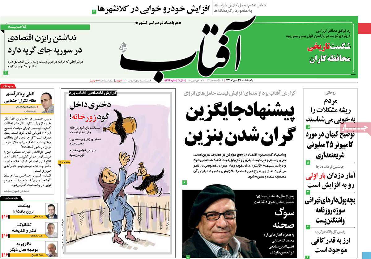 صفحه اول روزنامه  آفتاب یزد