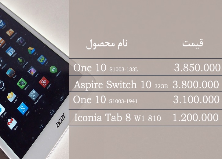 آخرین قیمت انواع تبلت در بازار (تاریخ ۲۷ اسفند)