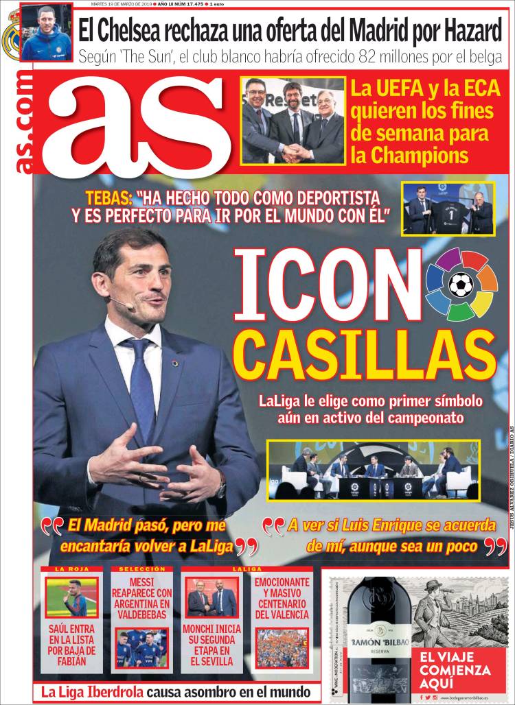 صفحه اول روزنامه اسپانیایی آ اس