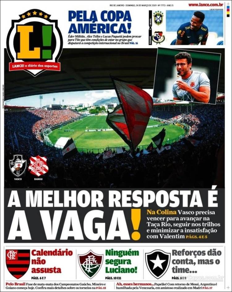 صفحه اول روزنامه برزیلی لانسه