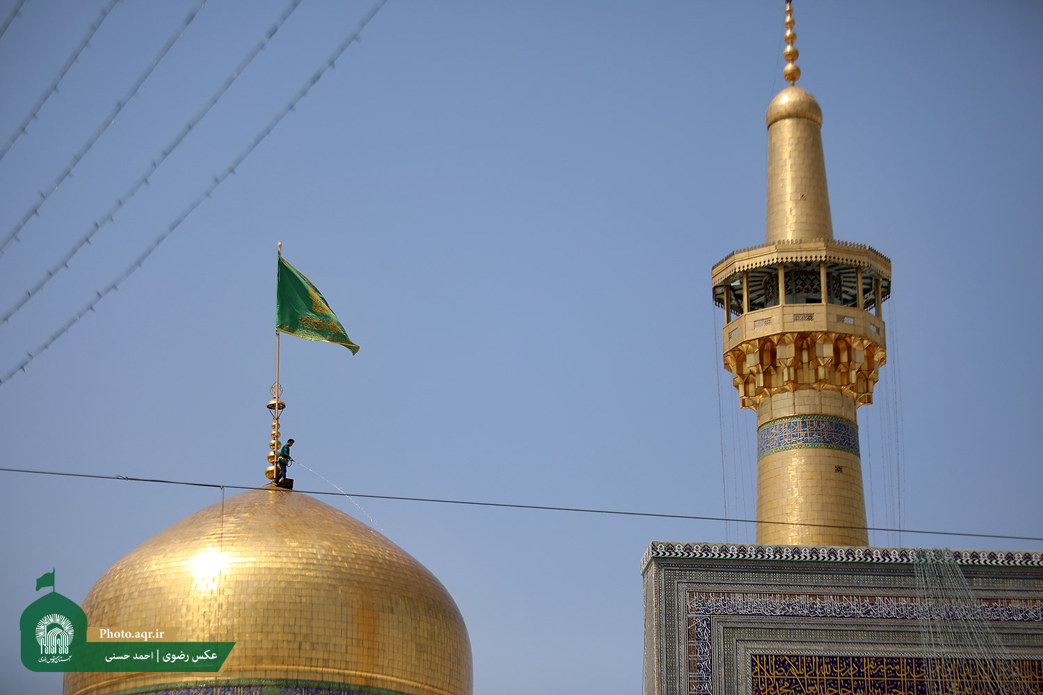 عکس/ شستشوی گنبد مطهر حضرت رضا(ع)
