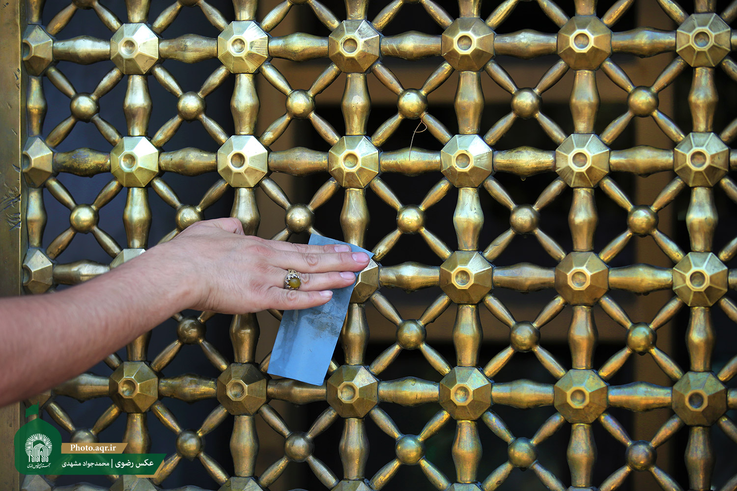 عکس/ شستشوی گنبد مطهر حضرت رضا(ع)