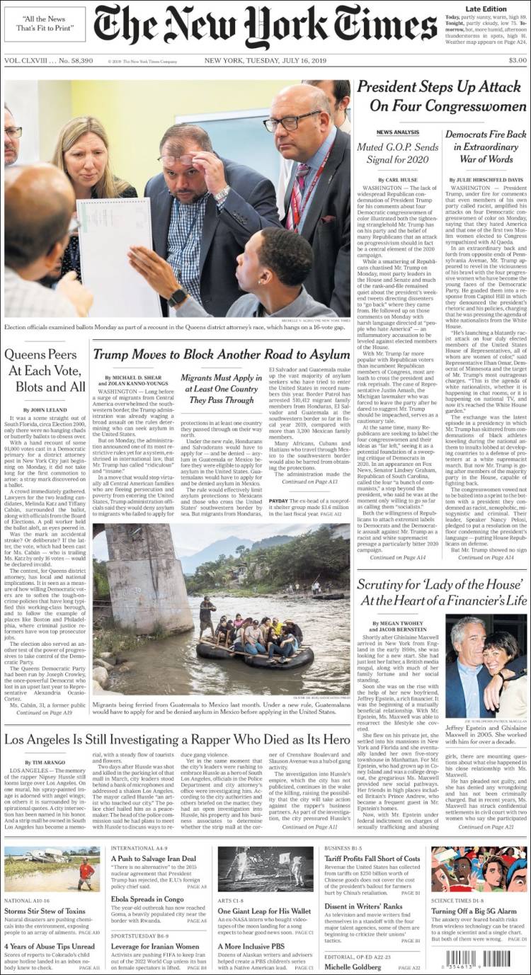 صفحه اول روزنامه نیویورک تایمز/اقدام ترامپ برای بستن یک راه دیگر پناهندگی