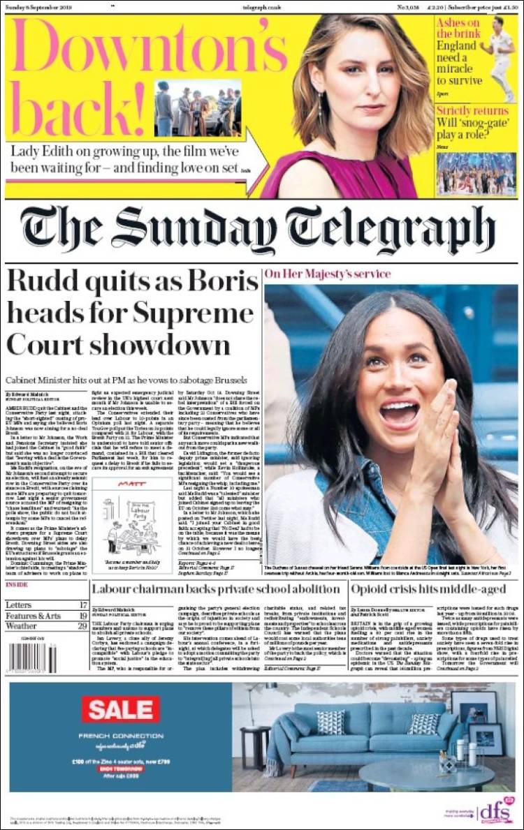 صفحه اول روزنامه دیلی تلگراف/ استعفای راد در حالی که بوریس به سمت مبارزه نهایی در دادگاه عالی می رود