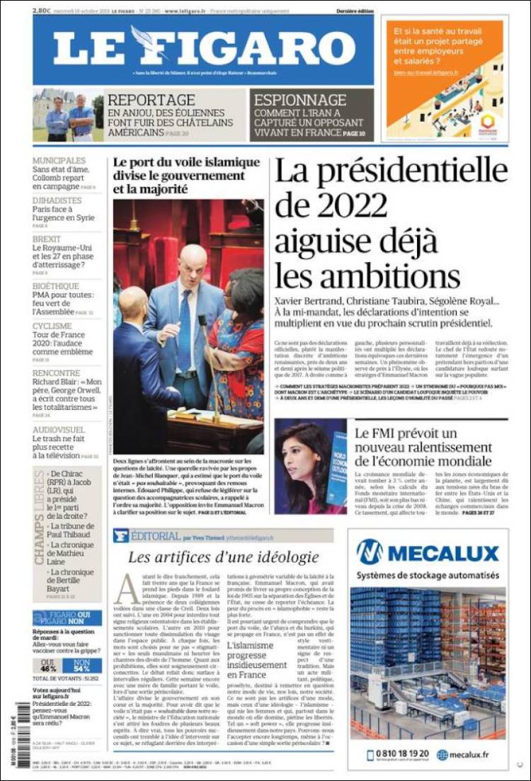 صفحه اول روزنامه فیگارو