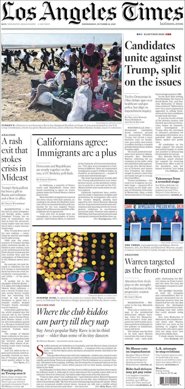 صفحه اول روزنامه لس آنجلس تایمز/نامزدها علیه ترامپ متحد شدند