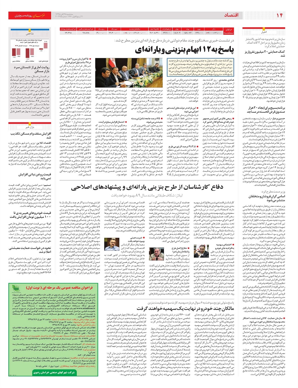 روزنامه خراسان/ پاسخ به 12 ابهام بنزینی و یارانه ای