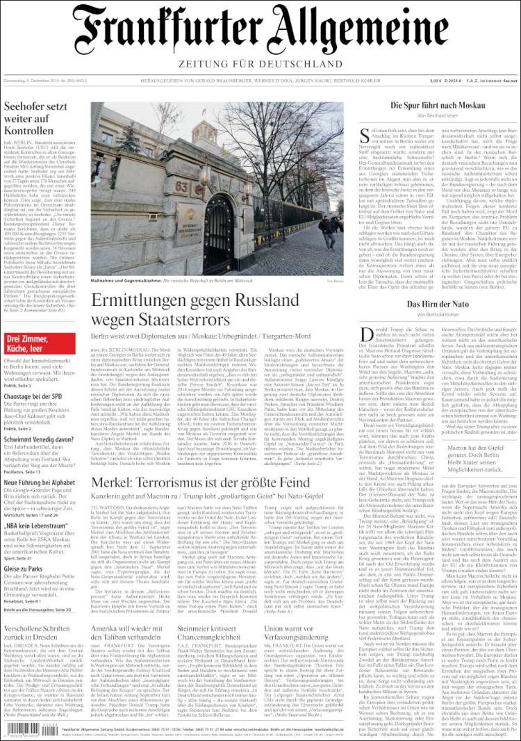 صفحه اول روزنامه فرانکفورتر آلگماینه