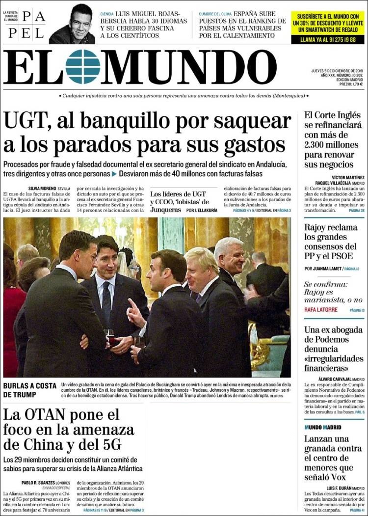صفحه اول روزنامه ال موندو
