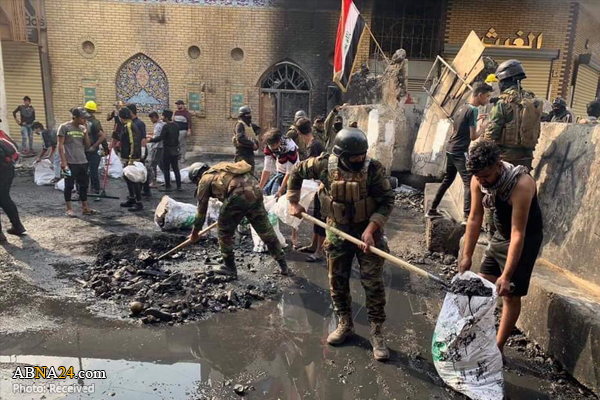 پاکسازی خیابان های بغداد با همکاری مردم و نیرو‌ های امنیتی