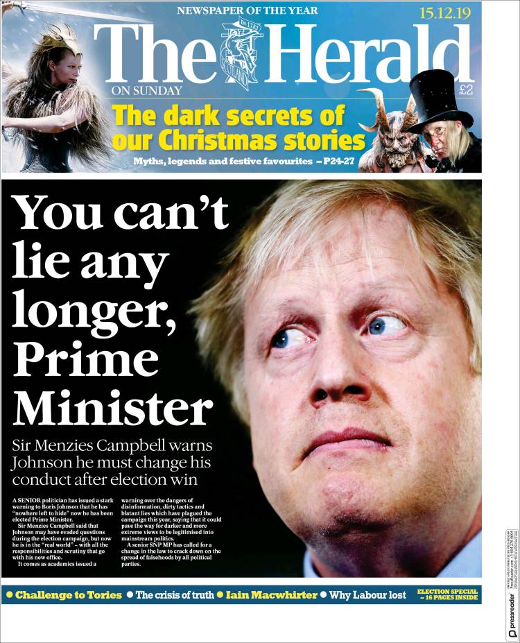 صفحه اول هرالد/ تو دیگه نمیتونی دروغ بگی نخست وزیر