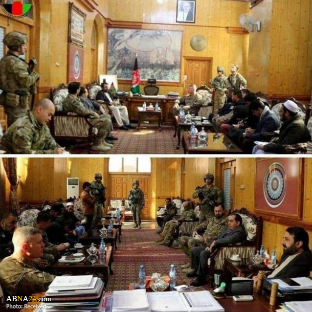 عکس/ حضور مسلحانه نظامیان آمریکایی در نشست با مقامات افغانستانی!