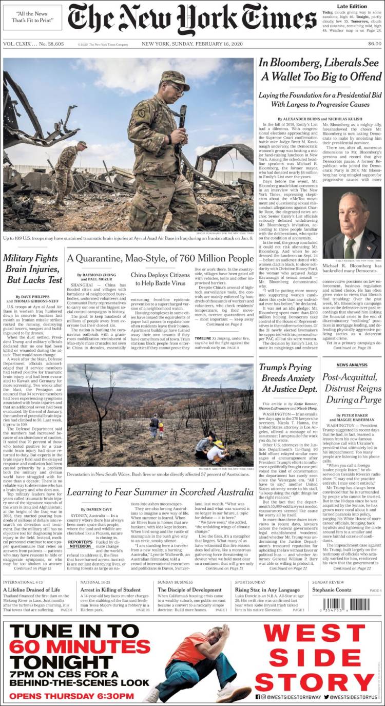 صفحه اول روزنامه نیویورک تایمز/ لیبرال ها بلومبرگ را به عنوان کیف پولی بزرگ می بینند