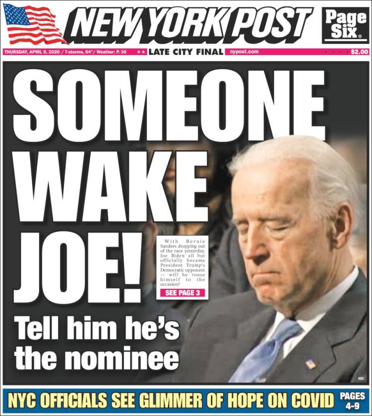 صفحه اول روزنامه نیویورک پست/ یکی جو را بیدار کند