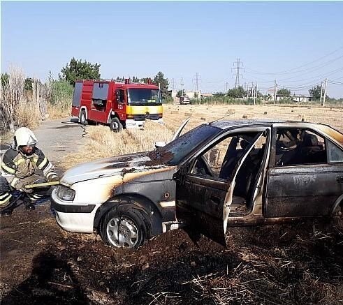 عکس/ آتش‌سوزی گندم‌زار منجر به آتش گرفتن پژوپارس شد