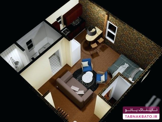 پلان چیدمان سه بعدی برای خانه های کوچک بدون خواب