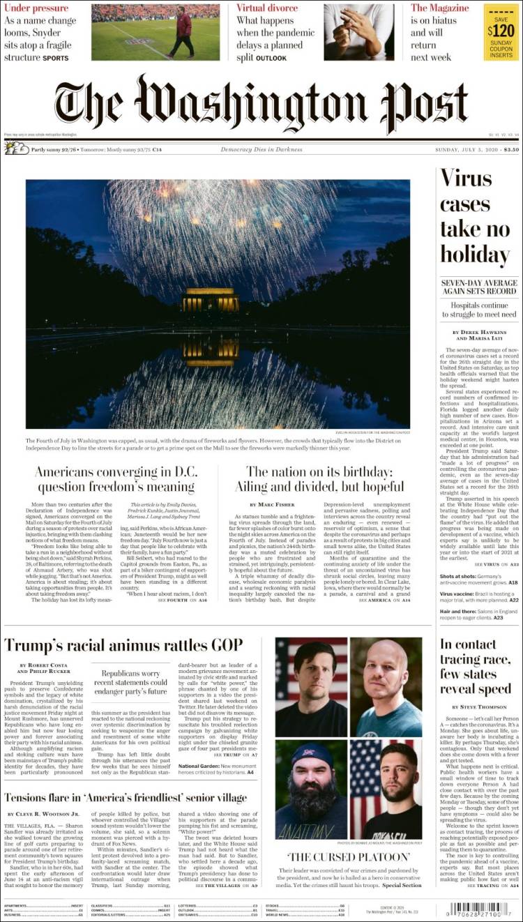 صفحه اول روزنامه واشنگتن پست/ دشمنی نژادی ترامپ جمهوری خواهان را تکان داد