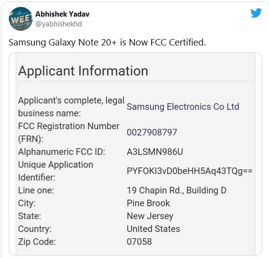 گلکسی Note 20 پلاس تأییدیه FCC را دریافت کرد