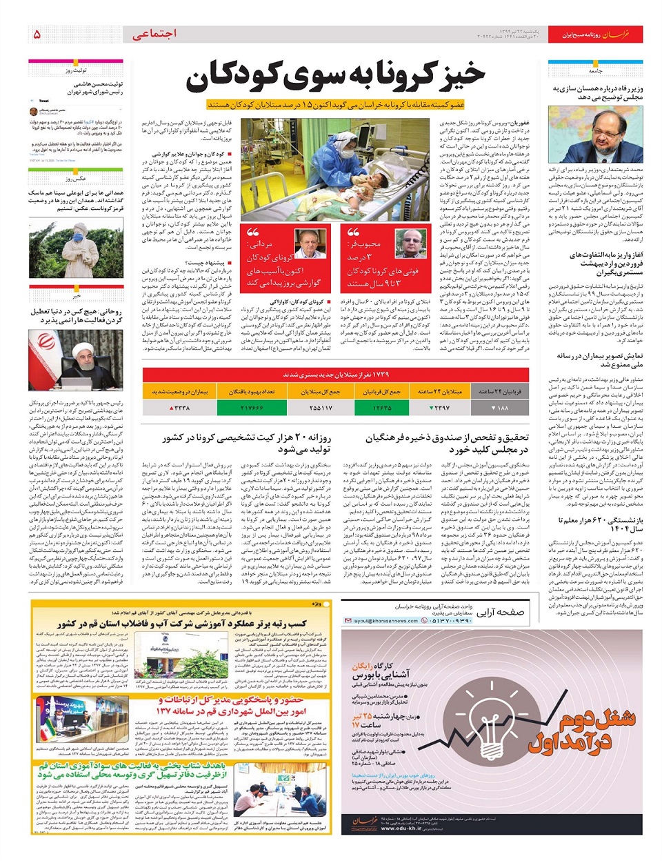 روزنامه خراسان/ خیز کرونا به سوی کودکان