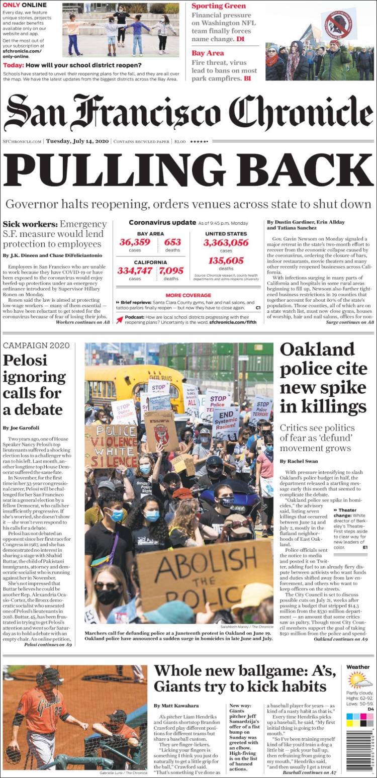صفحه اول روزنامه سان فرانسیسکو کرونیکل/ عقب نشینی