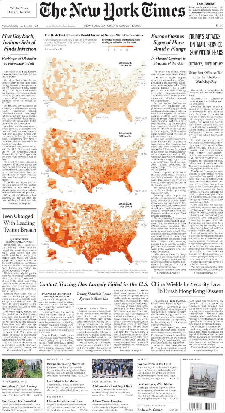 صفحه اول روزنامه نیویورک تایمز/ حملات ترامپ به خدمت پستی بذر ترس از رای گیری را کاشت