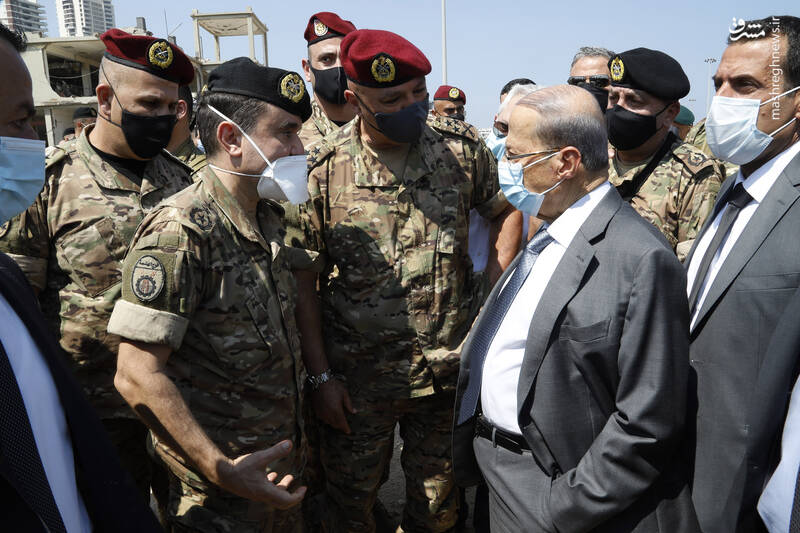 بازدید رئیس‌جمهور لبنان از محل انفجار