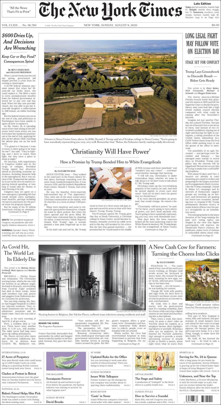 صفحه اول روزنامه نیویورک تایمز/ قول ترامپ او را به اوانجلیک های سفید متصل کرد