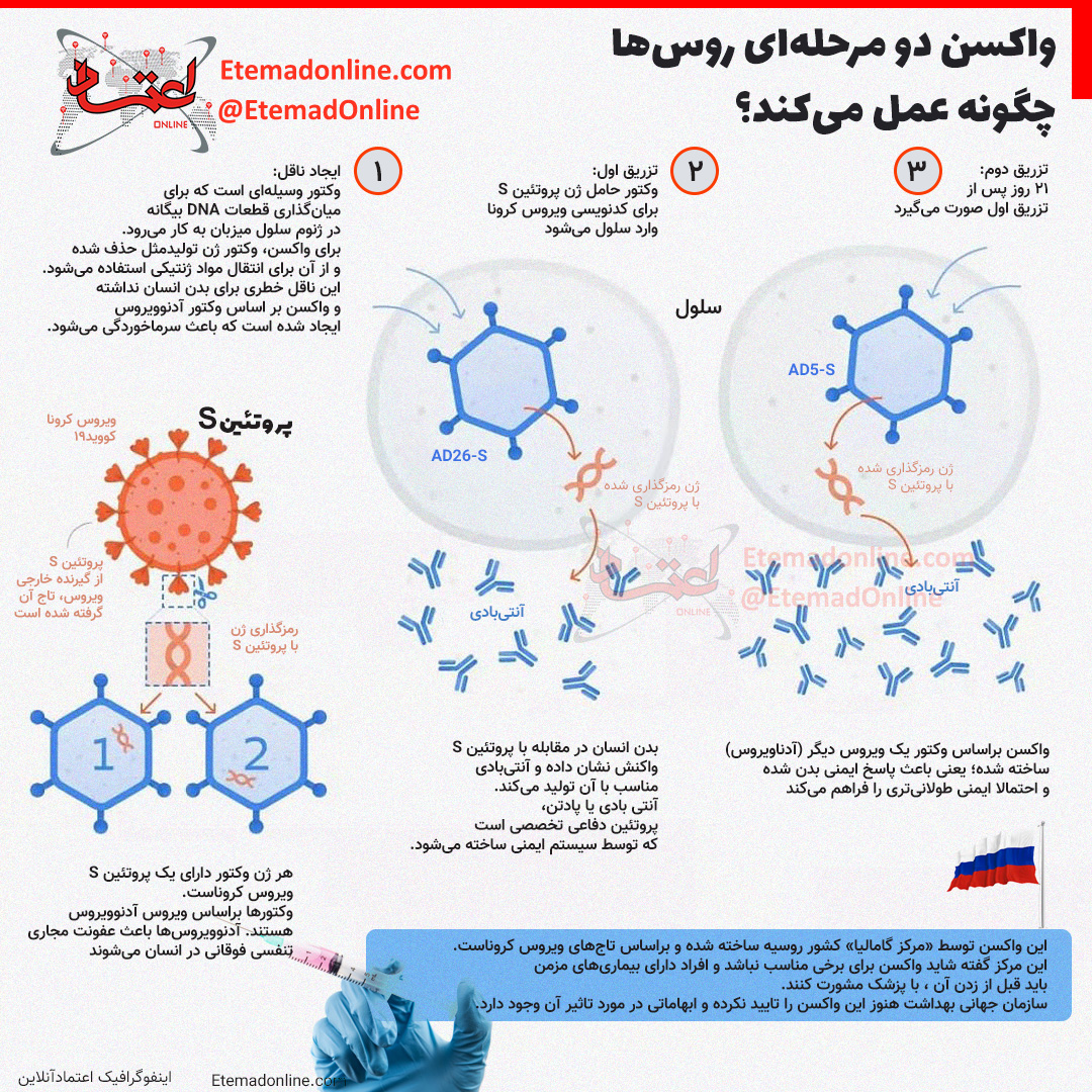 اینفوگرافی؛ واکسن دو مرحله‌ای روس‌ها چگونه عمل می‌کند؟