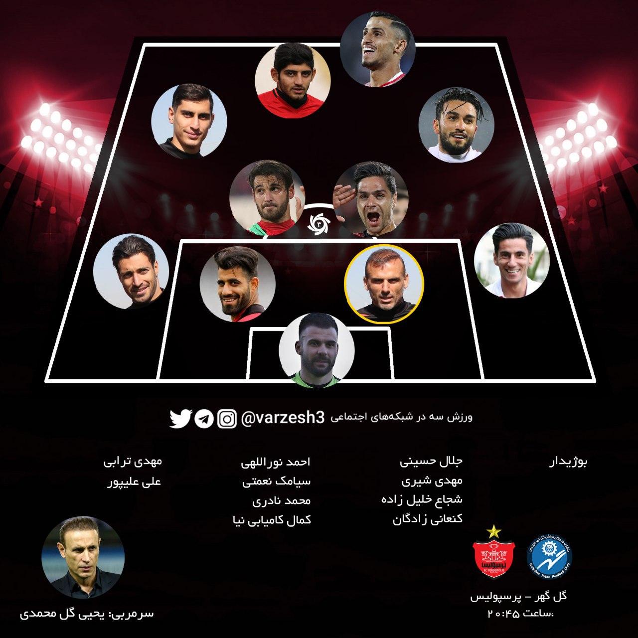 ترکیب پرسپولیس مقابل گل گهر مشخص شد