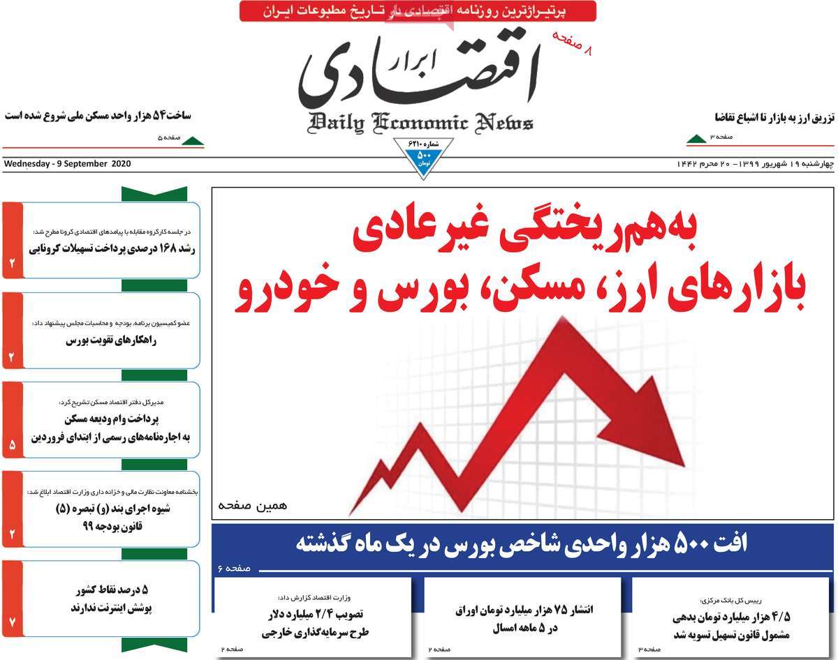 صفحه اول روزنامه ابرار اقتصادی