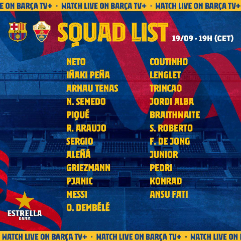 لیست بازیکنان بارسلونا برای جام خوان‌گامپر