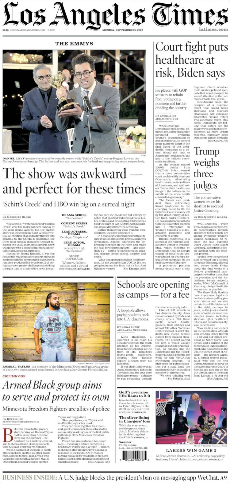 صفحه اول روزنامه لس آنجلس تایمز/ ترامپ سه قاضی را ارزیابی می کند